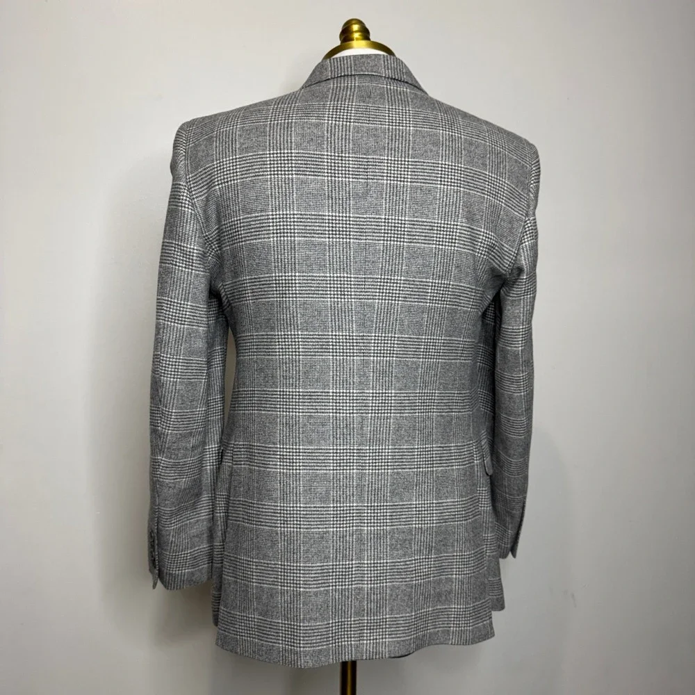 Facconable Mens Blazer Jacket Gray‎ Plaid Wool Silk Blend Size 40R FB1109